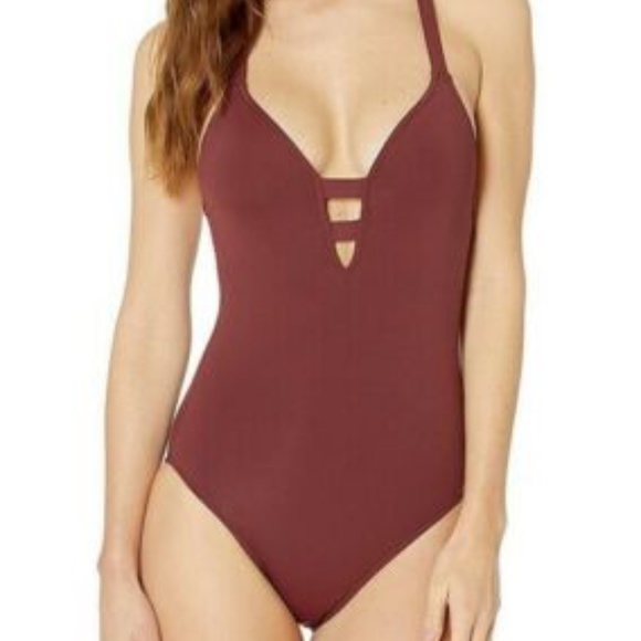 NWT $149 SEAFOLLY PLUM Active Deep V one piece - Picture 6 of 13